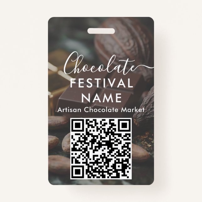 Event Staff Photo Qr Code Chocolate Festival Name Badge (Back)