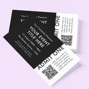 Event Ticket   Black Modern QR Code Concert Ticket