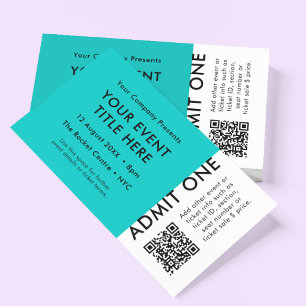 Event Ticket Teal Minimal QR Code Concert Ticket