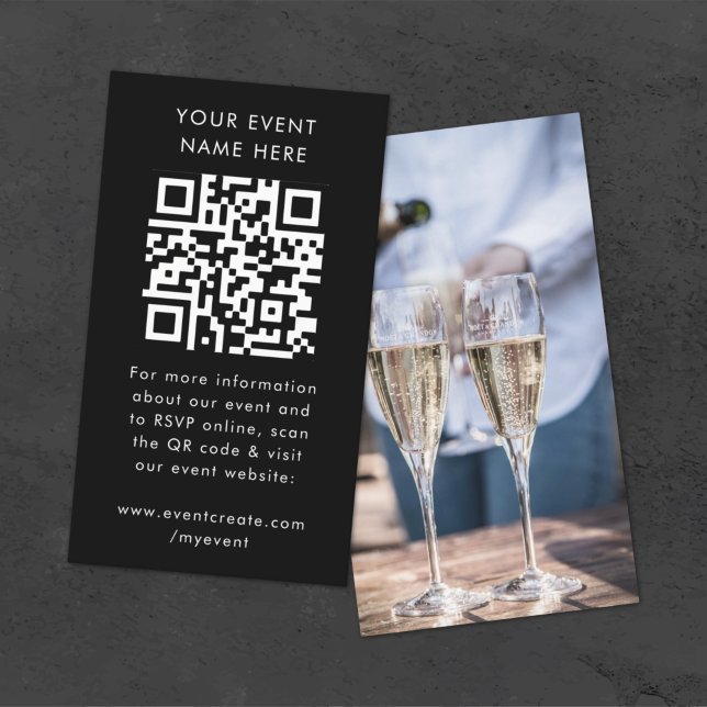 Event Website | Modern Black Photo QR Code RSVP Enclosure Card (Versatile event invitation enclosure card template by Guava - simple, smart and customizable)