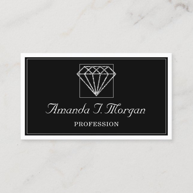 Event Wedding Planner Diamond Black White Business Card (Front)