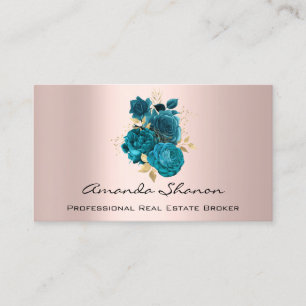 Event Wedding PlannerTeal Gold Roses Logo QR CODE  Business Card
