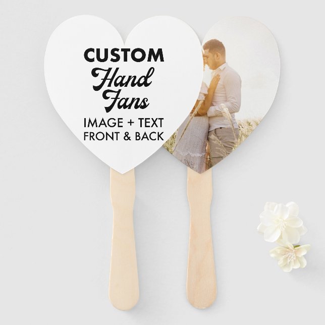 Éventail 10 x Coeur Écru Fans de mariage personnalisés (Devant et derrière)