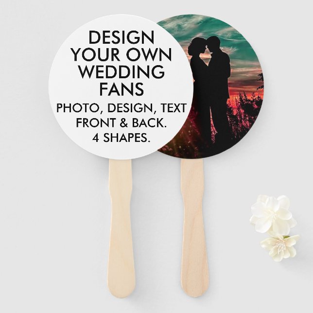 Éventail 10 x FANS MARIAGE ECRU personnalisé ROND (Devant et derrière)