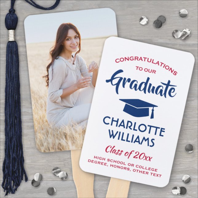 Éventail 1 Diplôme photo moderne rouge blanc et bleu (Créateur téléchargé)