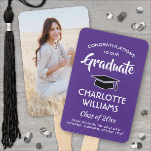 Éventail 1 Photo Graduation Élégante Moderne Purple et Blan