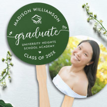 1 Photo Green Graduation Modern Script Hearts Casq