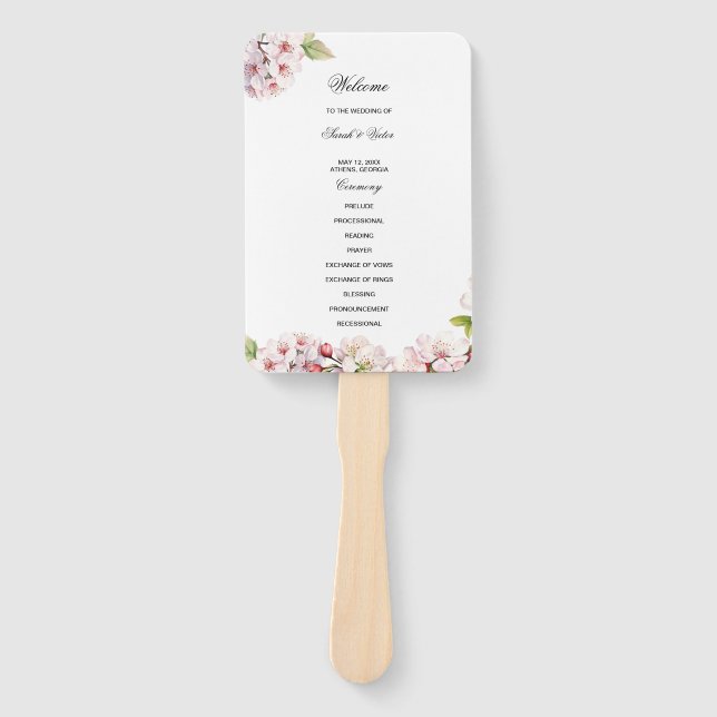 Éventail à main pour programme de mariage aux fleu (Devant)