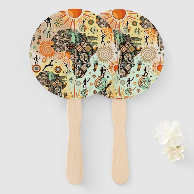 Éventail Africa Map Decorative Tribal Elements Pattern (Devant et derrière)