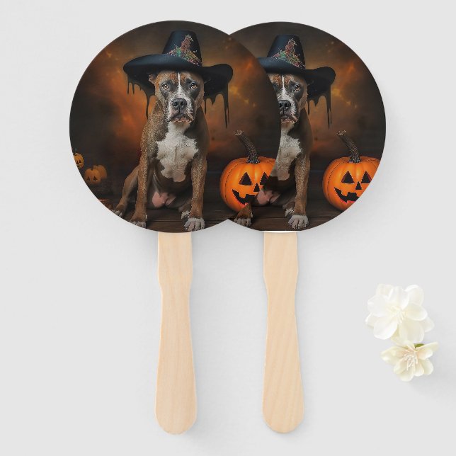 Éventail American Staffordshire Citrouille Halloween effray (Devant et derrière)