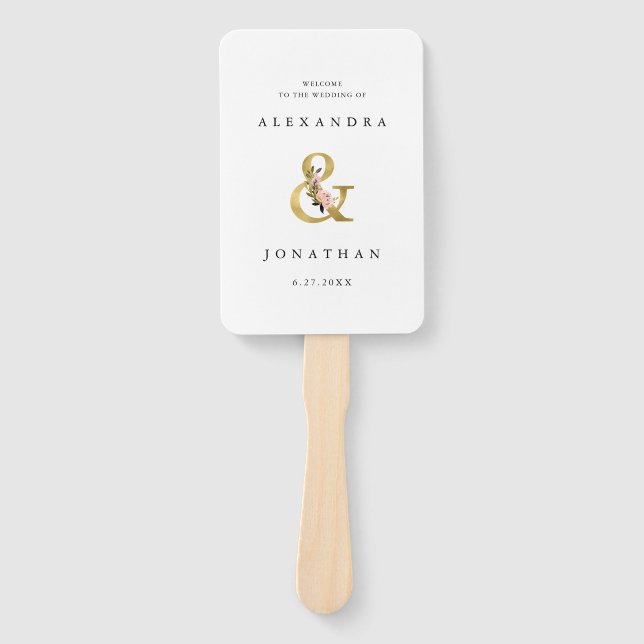 Éventail Ampersand élégant | Bienvenue de Mariage Gold et B (Devant)