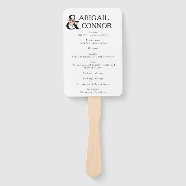 Éventail Ampersand floral moderne Plum rose Peach & Black P (Devant)