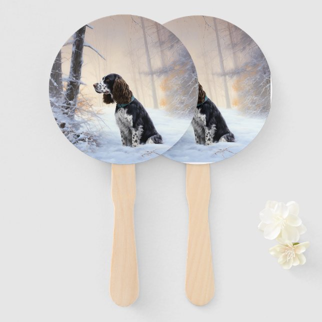 Éventail Anglais Springer Spaniel Laissez-le neiger Noël (Devant et derrière)