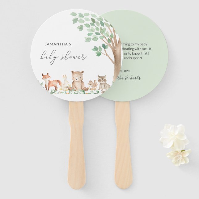 Éventail Animaux de forêt Baby shower neutre pour les homme (Devant et derrière)