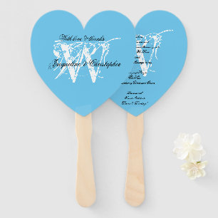 Éventail Aqua Blue & White Chic Monogram Programme de maria