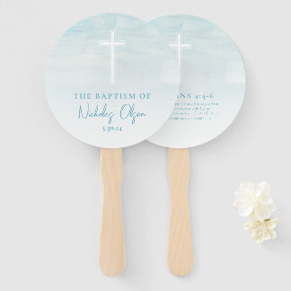 Éventail Aquarelle Baptisée Pastel Blue Hand Fans