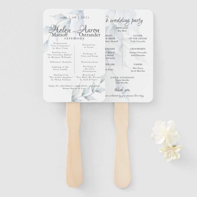 Éventail Aquarelle Bleu Poussiéreux Sauge Poussiéreuse Hele (Devant et derrière)