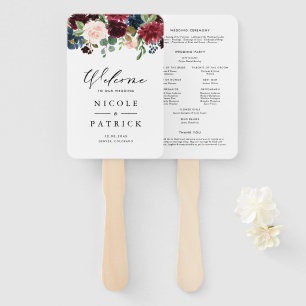 Éventail Aquarelle Bourgogne et Mariage de fleurs bleues