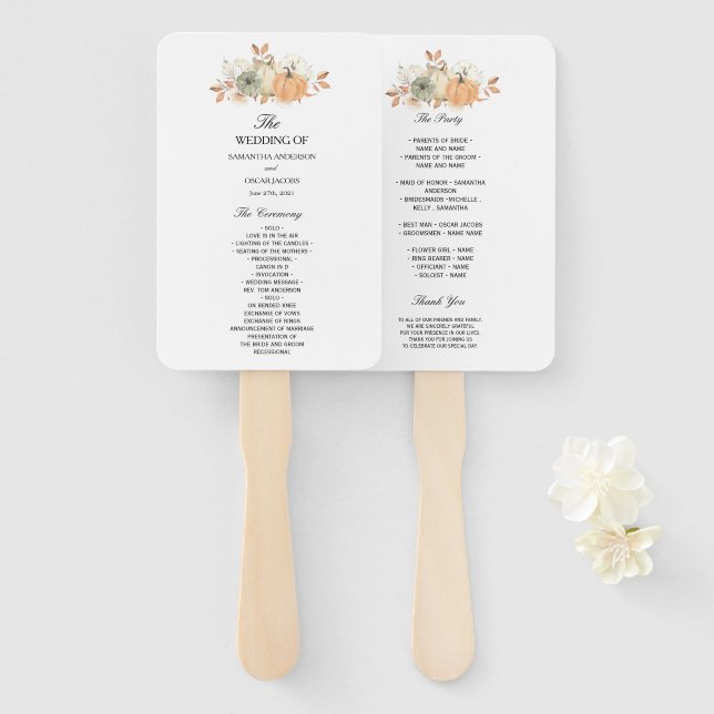 Éventail Aquarelle d'automne Citrouilles et fleurs (Devant et derrière)