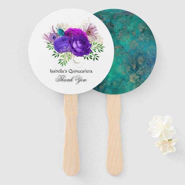 Éventail Aquarelle Florale Mardi Gras Quinceañera (Devant et derrière)