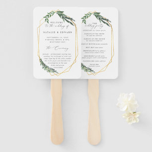 Éventail aquarelle géométrique or feuillage