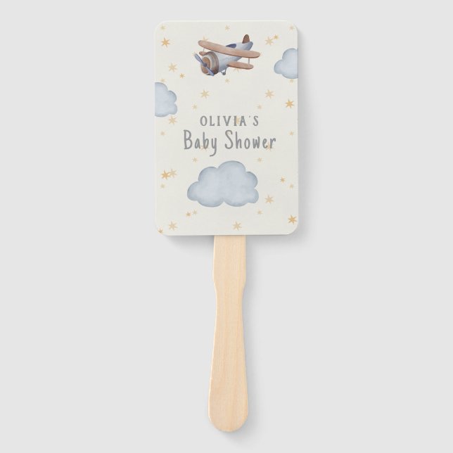 Éventail Aquarelle Grise Et Beige Baby shower (Devant)