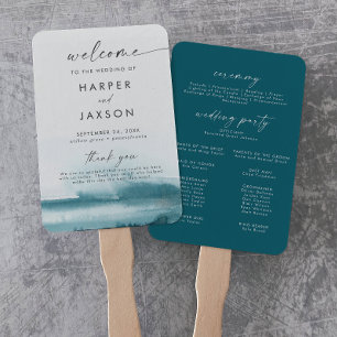 Éventail Aquarelle moderne Programme de mariage Turquoise