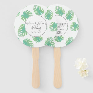 Éventail Aquarelle Monstera Mariage rond
