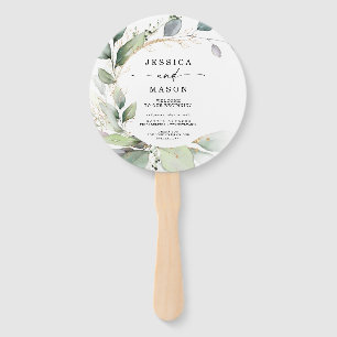 Éventail Aquarelle verte avec Mariage Cercle d'or