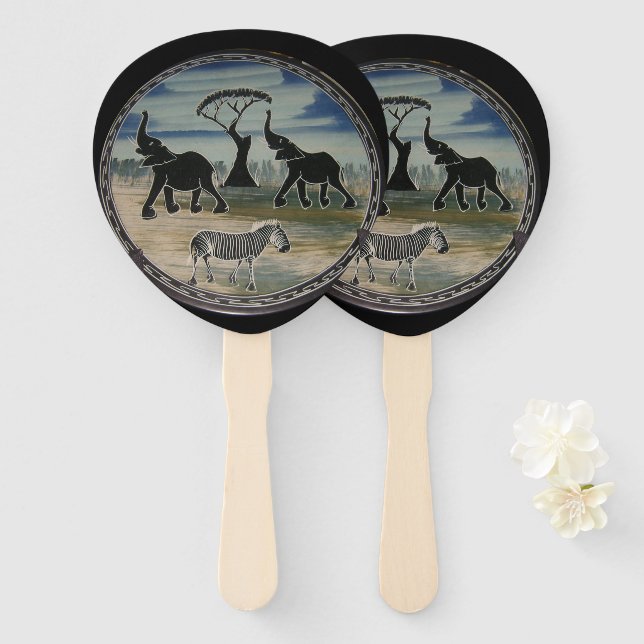 Éventail Art Eléphant Africain (Devant et derrière)