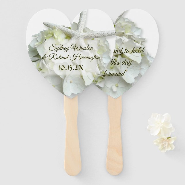 Éventail Avoir et tenir Sea Star Hydrangea White Mariage Ha (Devant et derrière)