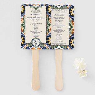 Éventail Azulejo bleu Talavera programme de mariage mexicai