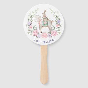 Éventail Baby Bunny & Lamb Fleurs de Printemps Pâques