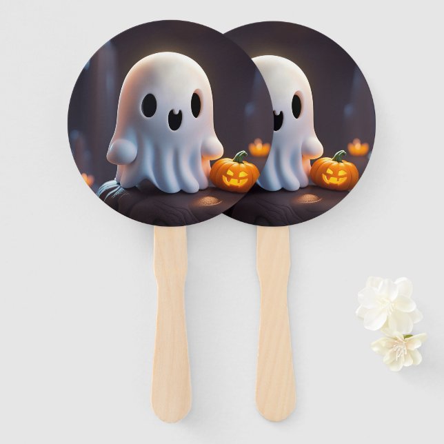 Éventail Baby Ghost Déplaisant mignon caractère Halloween (Devant et derrière)
