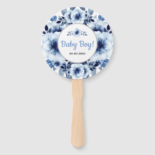 Éventail Baby shower d'aquarelle bleu clair doux (Devant)