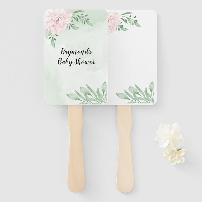 Éventail Baby shower de feuillage rose Eucalyptus (Devant et derrière)