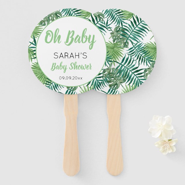 Éventail Baby shower de feuilles tropicales verdoyantes (Devant et derrière)
