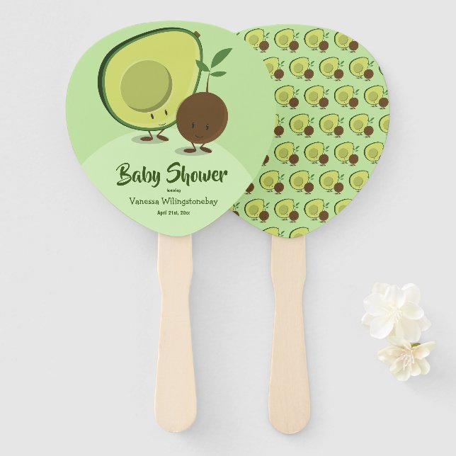 Éventail Baby shower de personnage de dessin animé Avocado  (Devant et derrière)