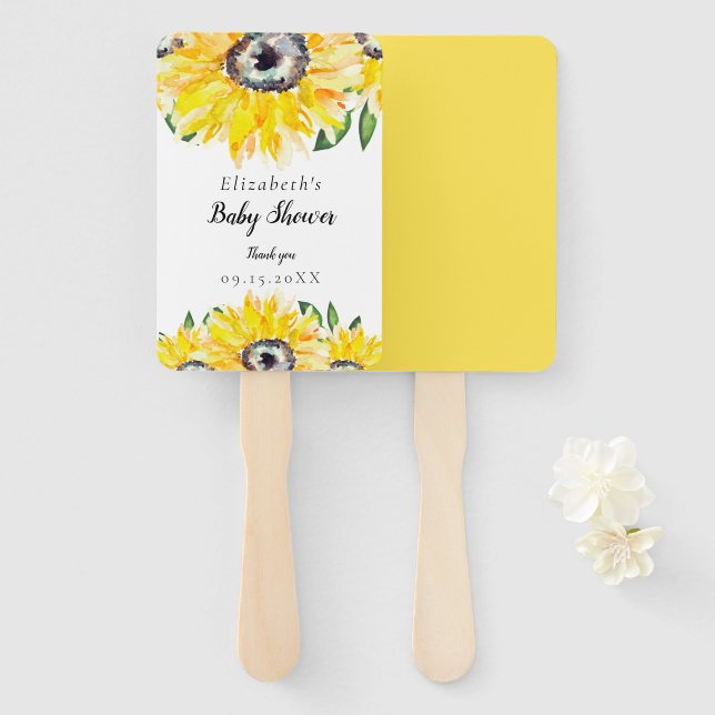 Éventail Baby shower de tournesol Chic Aquarelle Florale (Devant et derrière)