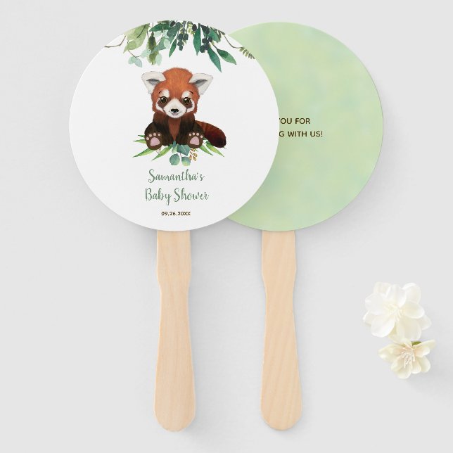 Éventail Baby shower Eucalyptus à l'Ours mignon (Devant et derrière)