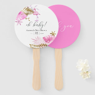Éventail Baby Shower Fille Flamant Tropical Rose et Or