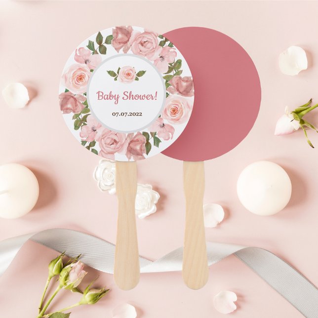 Éventail Baby shower floral de couleur Rose clair (Créateur téléchargé)
