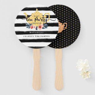 Éventail Baby shower jaune floral vintage de thé de rayure