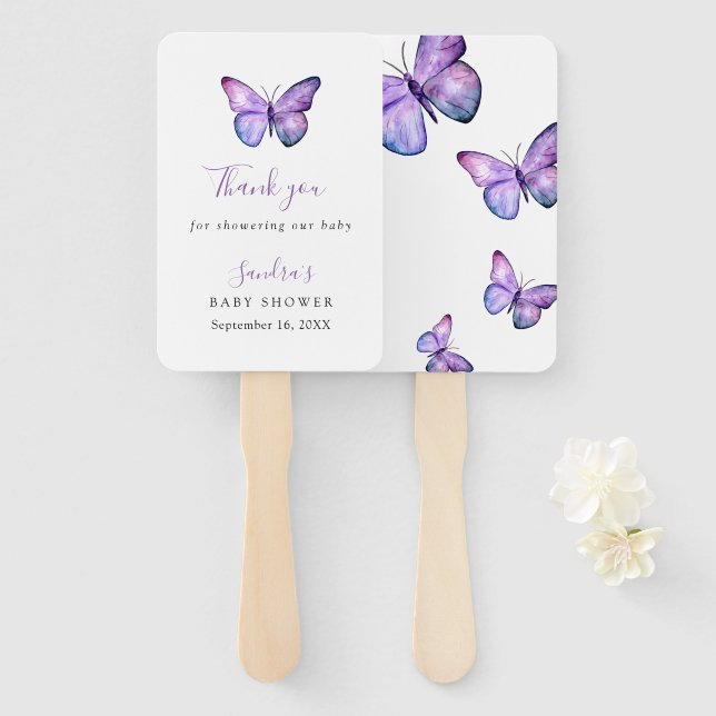 Éventail Baby shower papillon Élégant Script Merci (Devant et derrière)