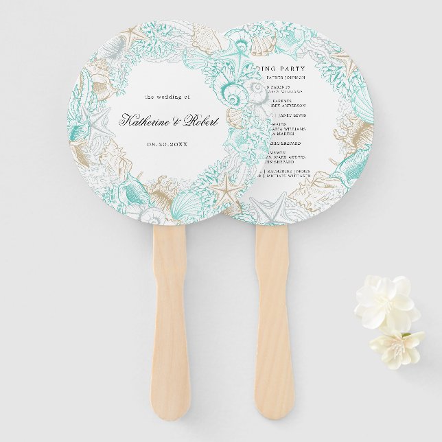 Éventail balnéaire côte turquoise Programme de mariage Vent (Devant et derrière)