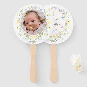 Éventail Baptême Fleur sauvage Pastel