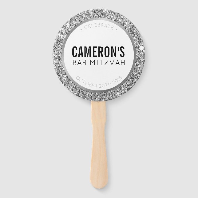 Éventail BAR MITZVAH FAN selfie classe glam argent parties  (Devant)