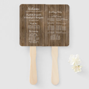 Éventail Barn Wood Rustic Calligraphy Programme de mariage