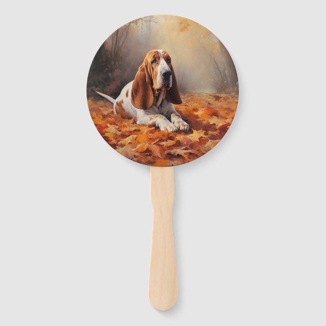Éventail Basset Hound à l'automne Leaves automne Inspire (Devant)