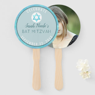 Éventail Bat mitzvah Bleu Opal Chic Aquarelle Photo